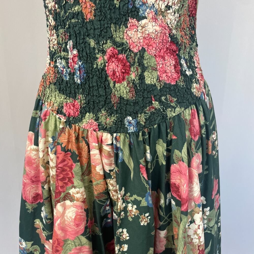 Vintage Midi Dress Size 10 Green Pink Floral Botanical Garden Spring Romantic - Picture 4 of 16
